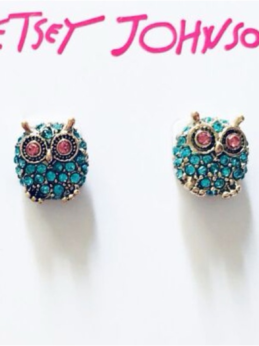 NWT Betsey Johnson Gold-Tone Blue Pavé Owl Stud Earrings